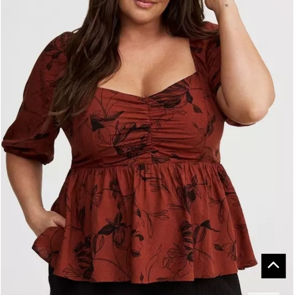torrid Tops - Torrid Rust Floral Peplum Top